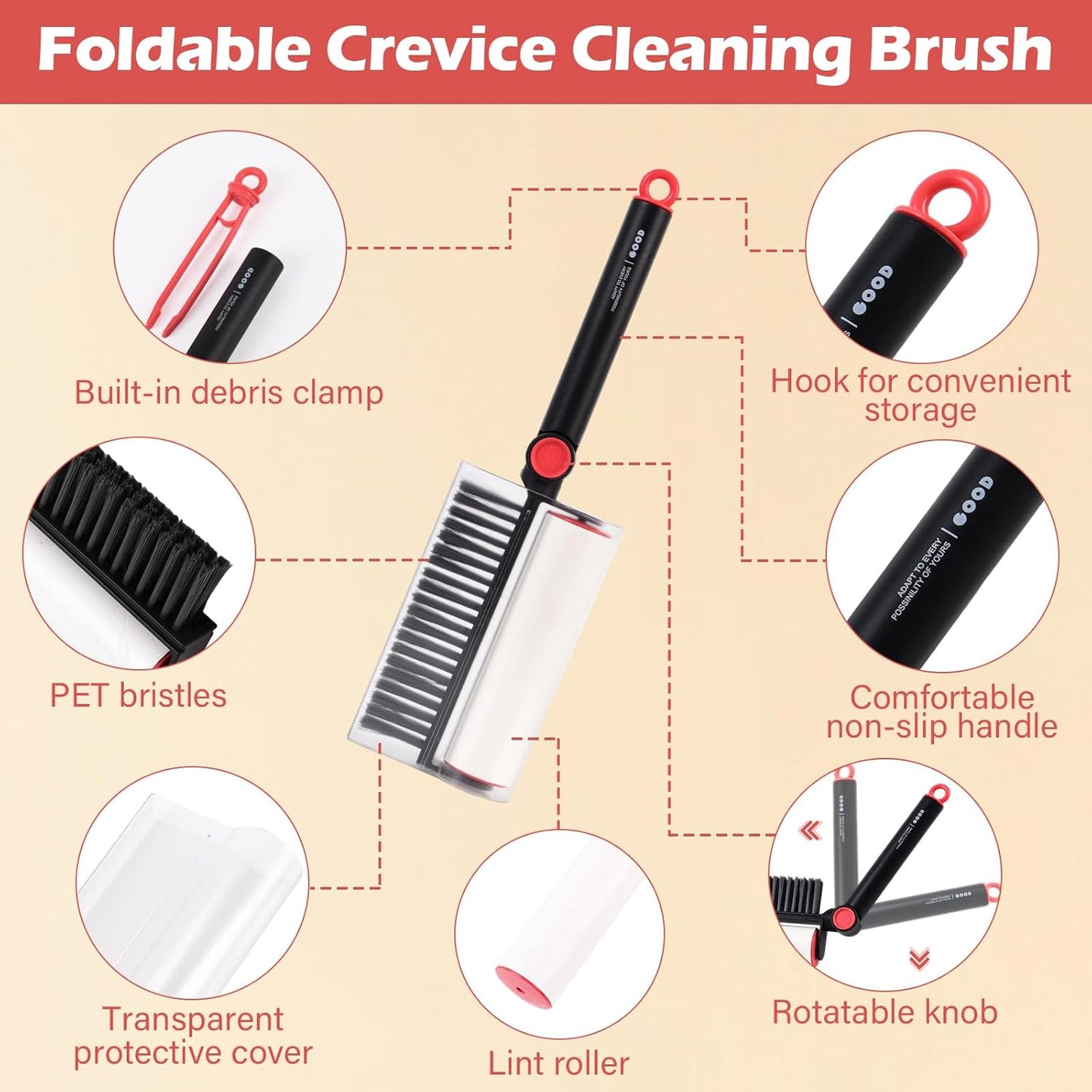 3-in-1 Pet Hair Remover Tool: Soft Dust Brush, Lint Roller for Clothes & Bench Brush with 180° Adjustable Handle, Pet Hair Removal for Dog/Cat Hair on Clothes, Bed, Sofa (2-pack lint roller, One Size)