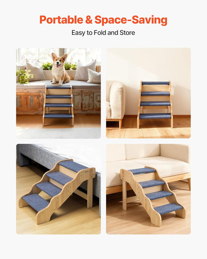 VEVOR Wood Pet Stairs, 2-Step Dog Stairs for Beds, Sofa & Cars, 110lbs Load Capacity, Floded Flat Design, Stable & Sturdy Cat & Dog Step Ladder for Small Medium Large Older Pet Puppy Essentials