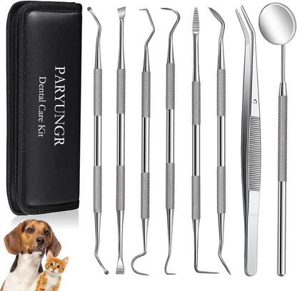 Dental Tools Pet Dog Teeth Cleaner Tool Kit, Stainless Steel Plaque Remover Dental Picks Tooth Tartar Scraper, Pets Oral Care Hygiene Set for Cats and Dogs Use with Case