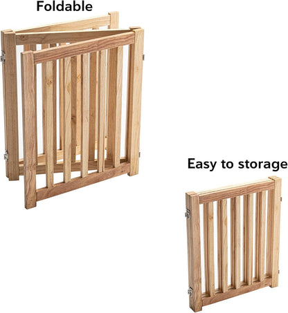 LZRS 2-Panel Wooden Free Standing Foldable Dog Gate Indoor – Solid Hardwood 24" High, Step-Over Safety Pet Gate for Doorways, Stairs & Small Spaces - Indoor Use, White