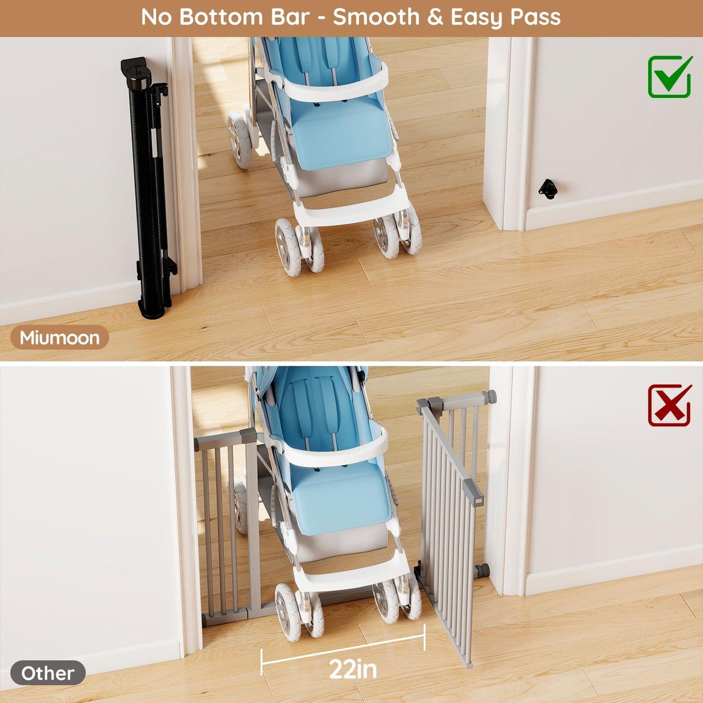 Miumoon One-Hand Operation Retractable Baby Gates, 71 inch Retractable Gate with Reinforced Strip Design to Prevent Crawling Through, 6 FT Retractable Dog Gate for Stairs, Doorways, Hallways