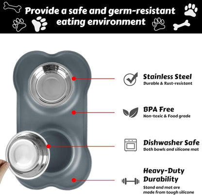 AsFrost Dog Food Bowls Stainless Steel & Water Dish with No-Spill and Non-Skid, Feeder Bowls with Dog Food Dish for Small Medium Large Size,Dogs,Cats,Puppy Pets, Black, 12oz