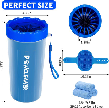 Professional 7 in 1 Dog Paw Cleaner for Dogs & Cats - Includes 1 Portable Paw Washer, 1 Bath Brush, 2 Dog Toothbrushes and 3 Absorbent Towels Note: Fits Paws up to 2 Inches Wide (Small, Blue)