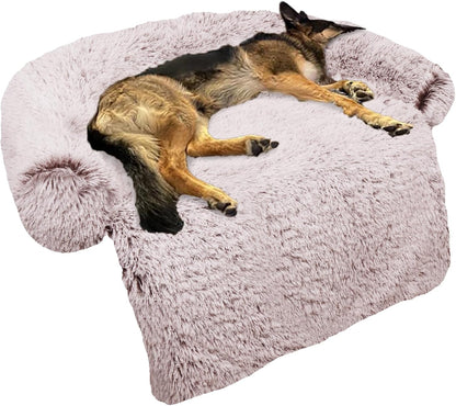 Calming Dog Bed Fluffy Plush Dog Mat for Furniture Protector with Removable Washable Cover for Large Medium Small Dogs and Cats (Large, Light Grey)