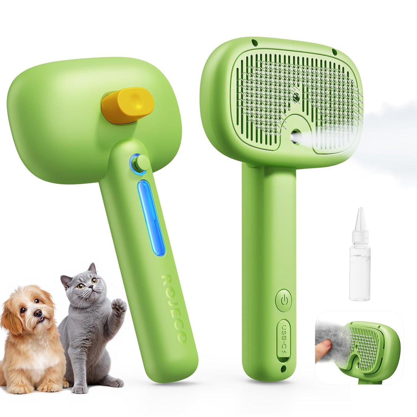 ROJECO 3-in-1 Pet Steam Brush for Cats&Dogs - Detangling Comb with Adjustable Mist, Handheld Deshedding Grooming Tool for Long/Short Hair, Massage Brush & Shedding Control Gift,Cordless,Pink