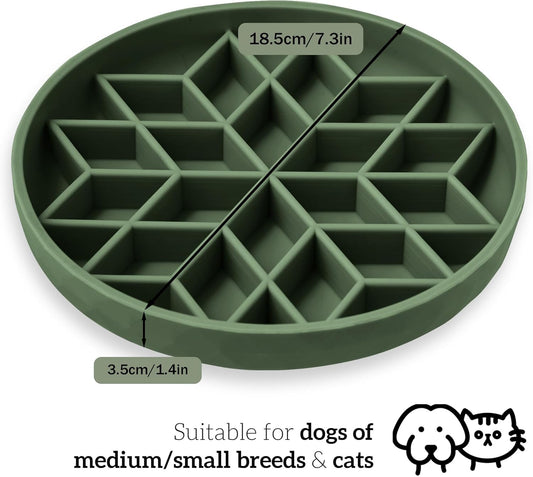 OHMO Slow Feeder Dog& Cat Bowl, Silicone Puppy Cat Food Bowl with Anti-Slip Suction Cup Slow Down Small Dogs Eating, Anti Choking (S-Tree of Life,Sage Green)