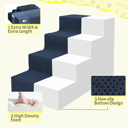 Niubya Dog Stairs for Small Dog and Cats,23”H Non-Slip Bottom Pet Steps for High Beds and Couch,Extra Wide High-Density Foam Pet Stairs Grey,5 Steps