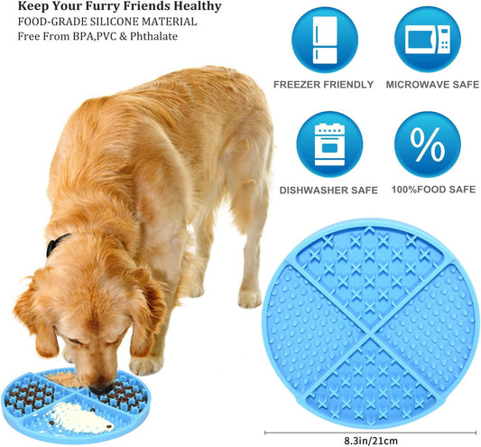 Bangp Silicone Dog & Cat Lick Mat and Slow Feeder,Extends Mealtime for Fast Eaters and Reduces Anxiety,Heavy-Duty Design,Dishwasher Safe,Perfect for Yogurt,Treats,Peanut Butter (Blue)