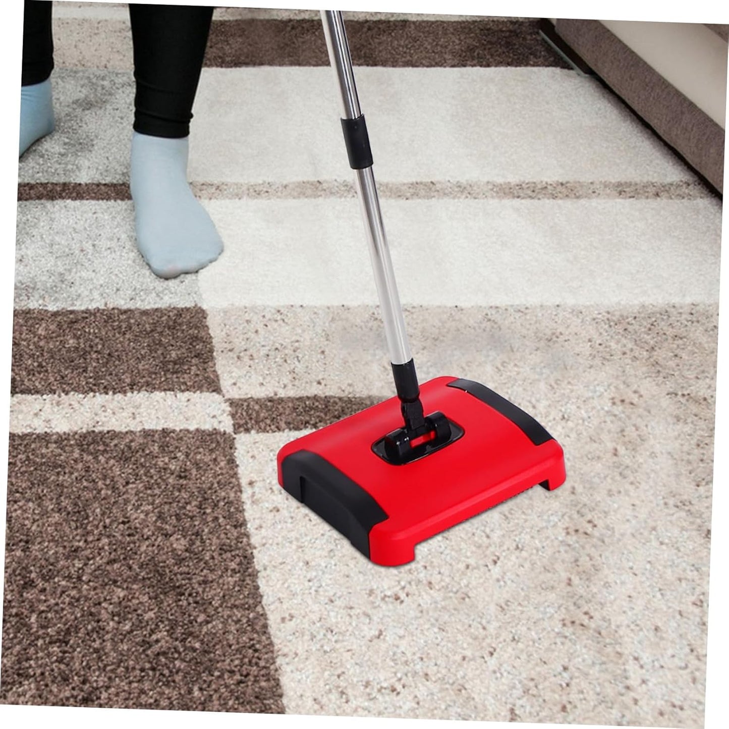 1Set Adjustable Height Manual Carpet Sweeper with Rotating Brush Rolls for Pet Hair and Dust Removal Versatile Push Broom Vacuum Cleaner for Carpets Rugs Hard Floors and Tiles