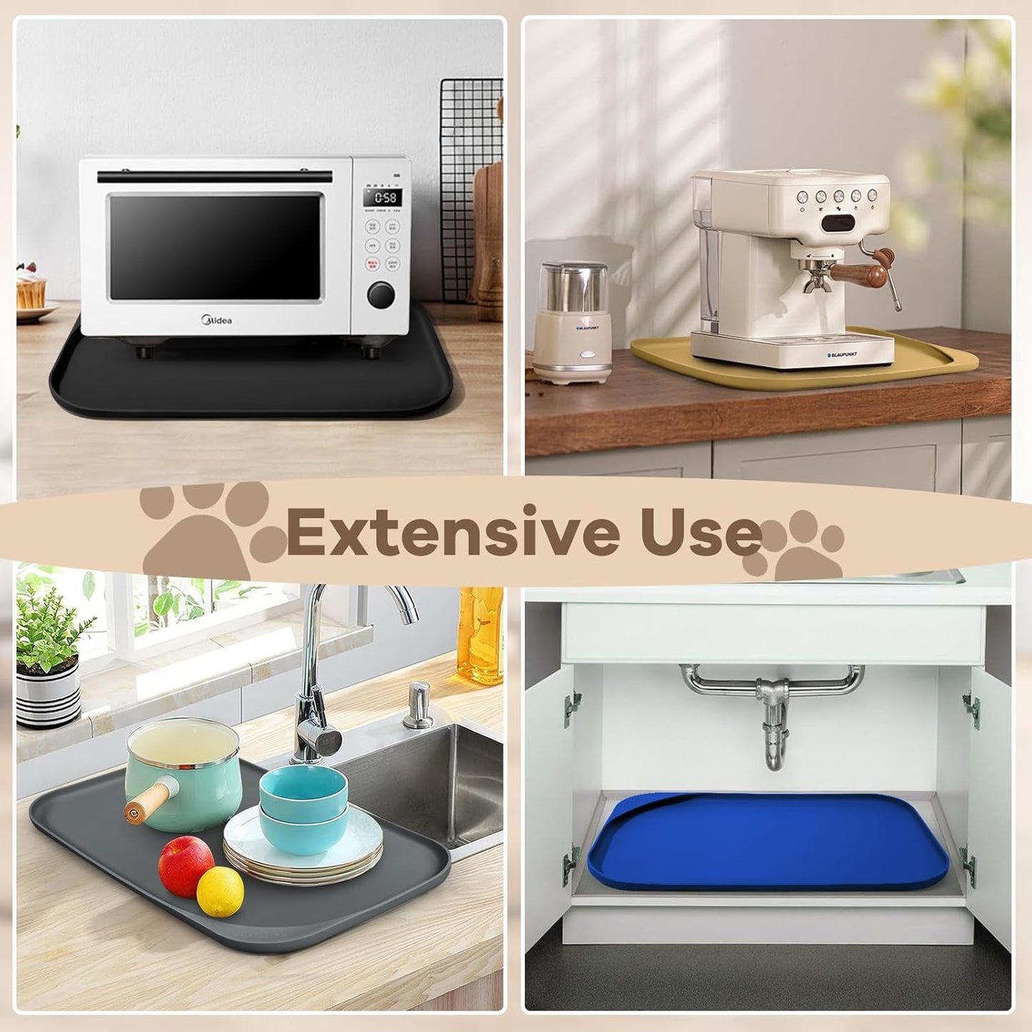 Smilool Silicone Pet Food Mat with Raised Edge for Food and Water Bowl, Dog Feeding Mats, Cat Food Trays for Floor Waterproof, Rubber Tray for Dogs and Cats, 19 x 12 x 0.7 Dark Brown