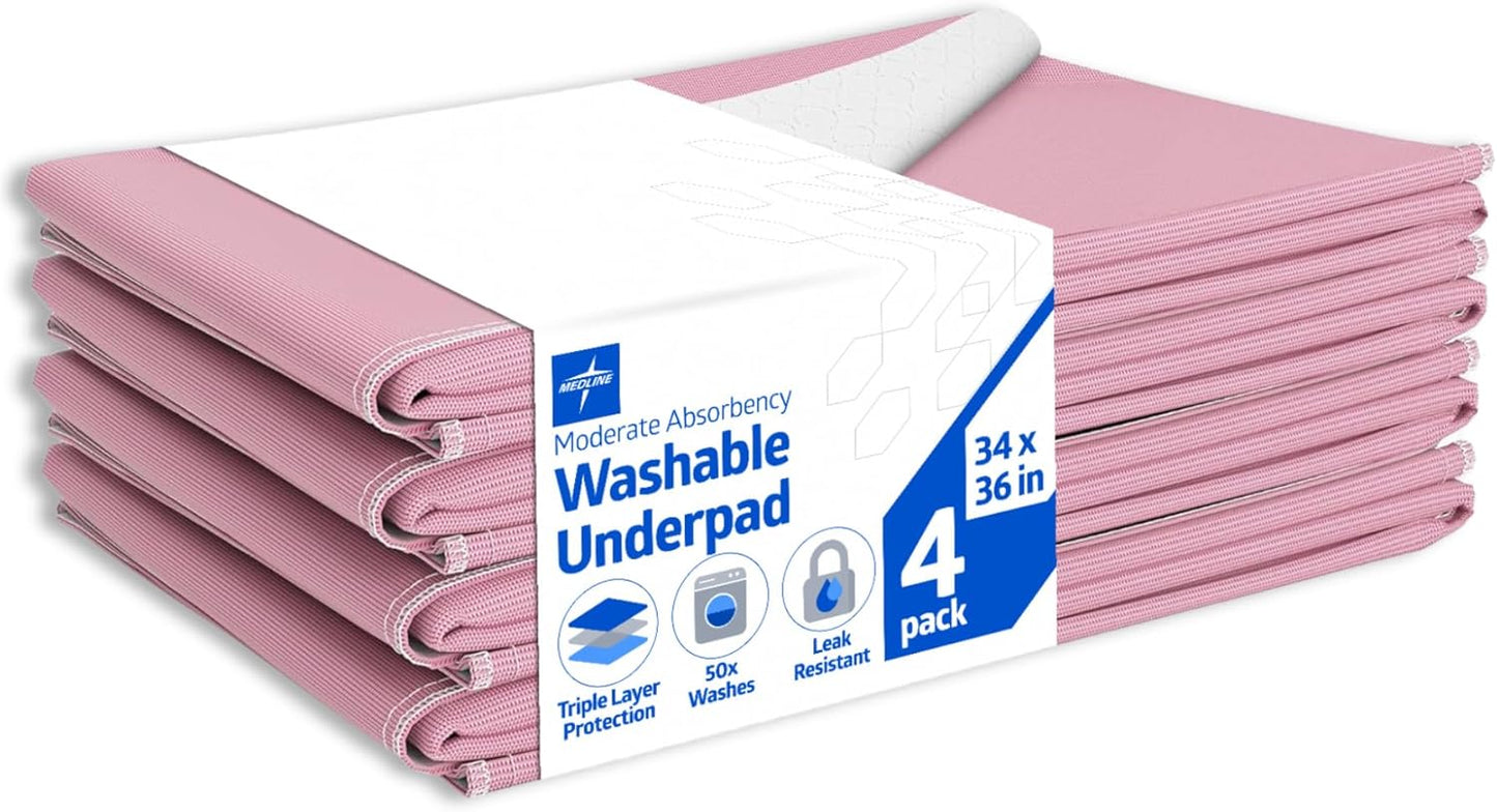 Medline Sofnit 300, Pack of 4 Large Washable Blue Underpads, 34”x 48” for use as reusable pet pads, reusable bed pads, great for dogs, cats and bunnies