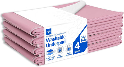 Medline Sofnit 300, Pack of 4 Large Washable Blue Underpads, 34”x 48” for use as reusable pet pads, reusable bed pads, great for dogs, cats and bunnies