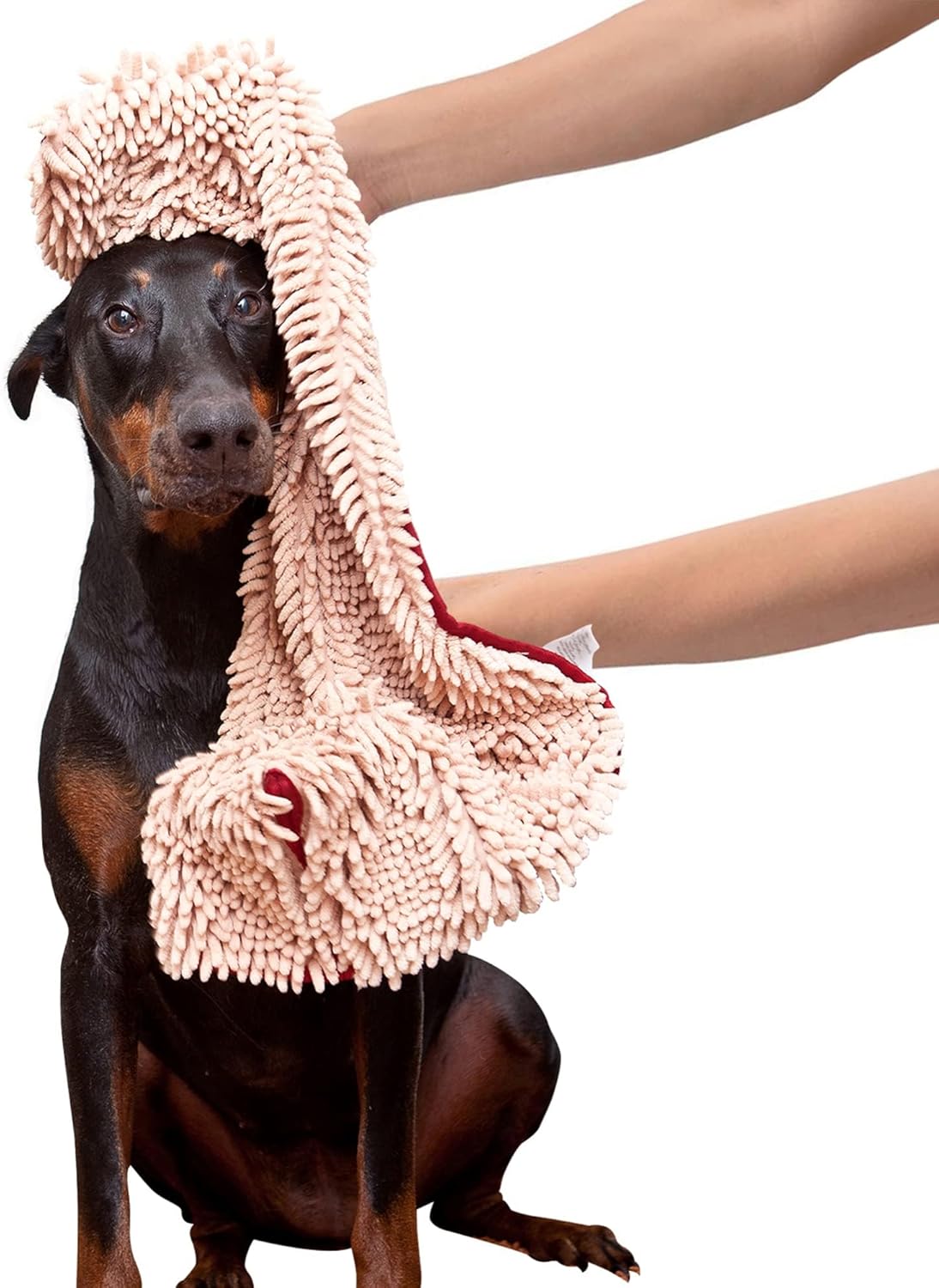 Soggy Doggy Super Shammy Dog Towel – Absorbent Microfiber Chenille Pet Towel for Drying Wet Dogs, Paws, Quick Dry Dog Shammy with Hand Pockets, Machine Washable – Chocolate/Oatmeal Trim, 31” x 14”