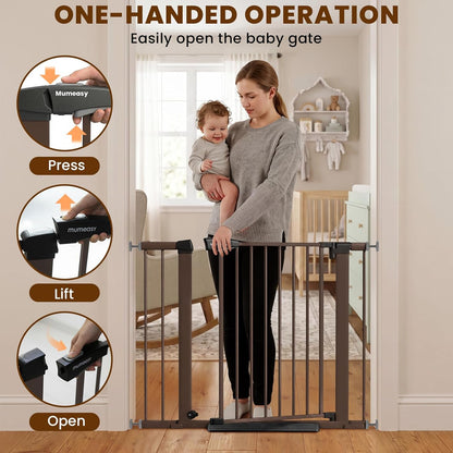 Baby Gate for Stairs, 29.7-40.6" Auto Close Dog Gate Indoor for Doorways, Dual-Lock Design, Adjustable Pet Gate No Drilling with Walk Thru Door for Hallways, Stroller Friendly, Black