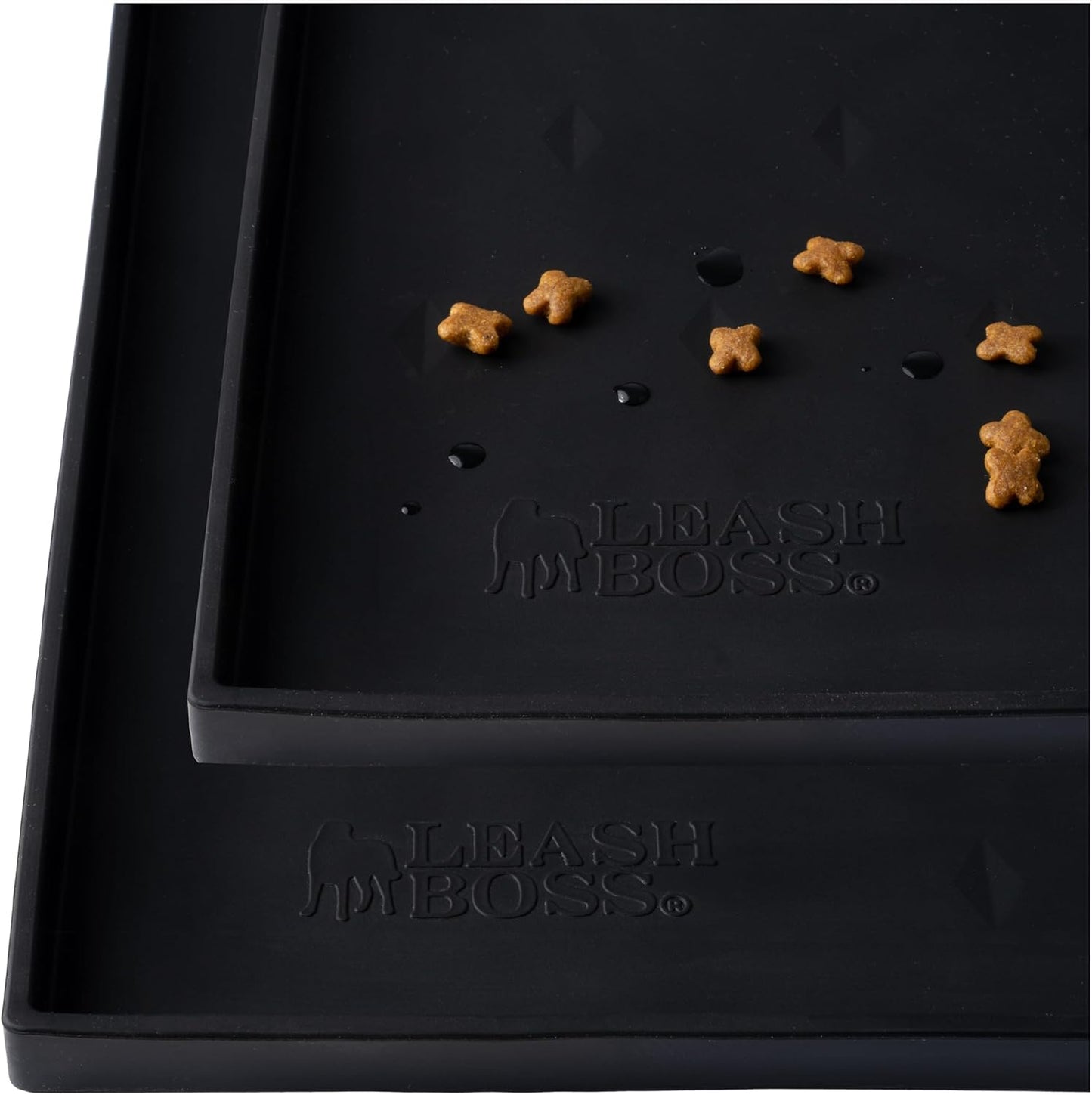 Leash Boss Dog Food Mat - Waterproof Cat & Dog Bowl Mat for Food and Water, Silicone Pet Feeding Mats for Floors, Non-Slip Placemat with High Edges, Puppy Essentials (Small: 18"x11", Navy)