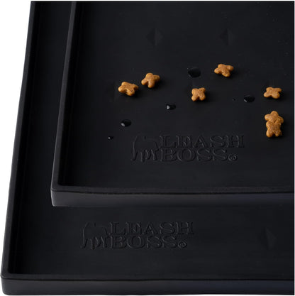 Leash Boss Dog Food Mat - Waterproof Cat & Dog Bowl Mat for Food and Water, Silicone Pet Feeding Mats for Floors, Non-Slip Placemat with High Edges, Puppy Essentials (Small: 18"x11", Navy)