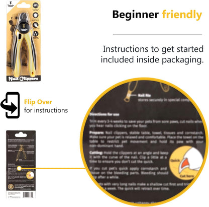 LED Dog Nail Clippers with Light, Trimmers with Protective Guard, Quick Sensor, Safety Lock and Nail File - Suitable for Large and Small Dogs & Cats (Yellow, LED)