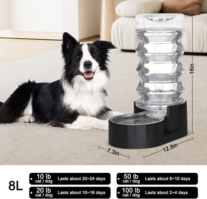 RIZZARI 8L Elevated Pet Water Dispenser – Stainless Steel Gravity Waterer with Auto-Refill Design for Medium and Large Dogs & Senior Pets -Comfortable Drinking Height for Living Rooms,Multi-Pet Homes