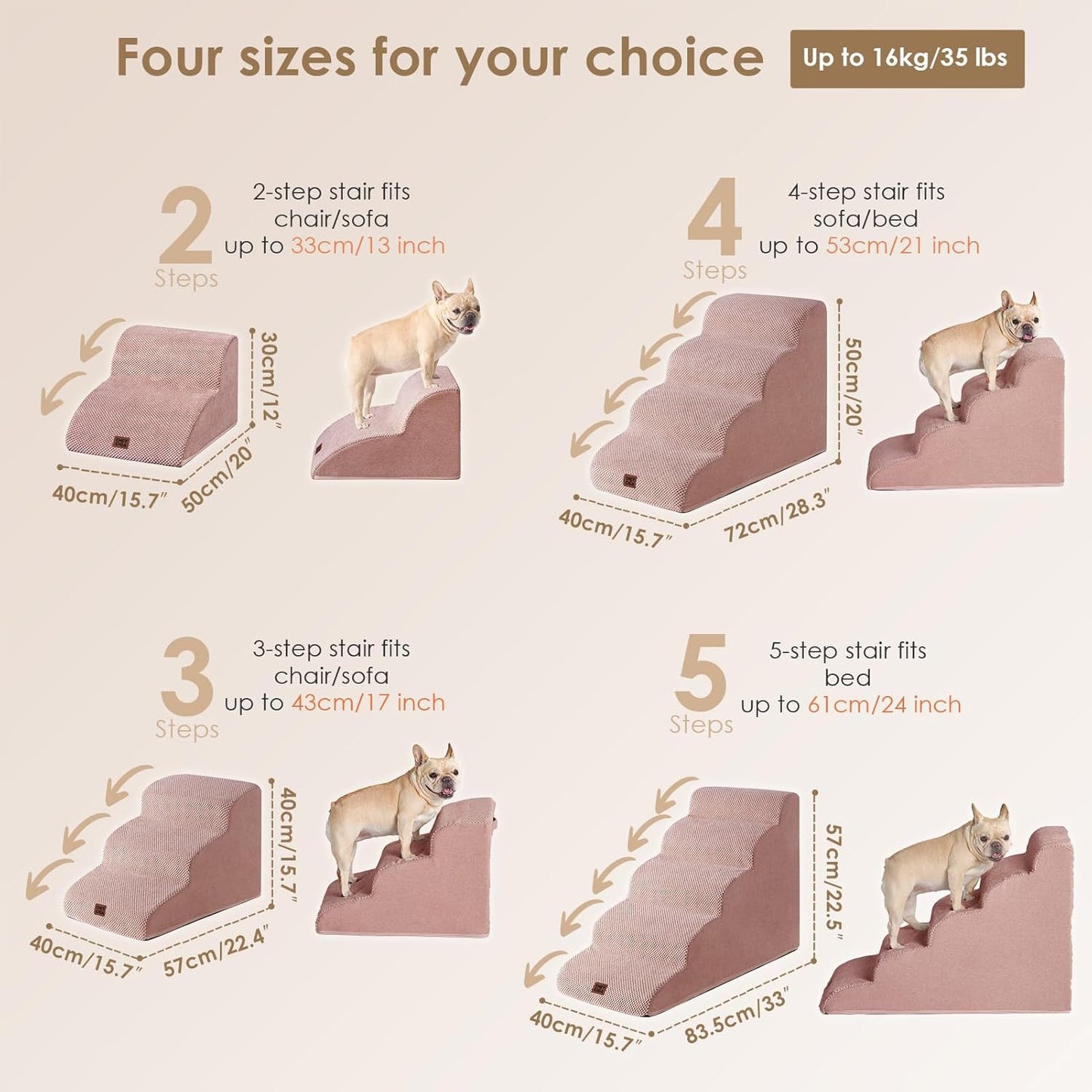 EHEYCIGA Curved Dog Stairs Ramp for High Beds 19.7" H, 4-Step Dog Steps for Small Dogs and Cats, Pet Stairs for High Bed Climbing, Non-Slip Balanced Pet Step Indoor, Grey
