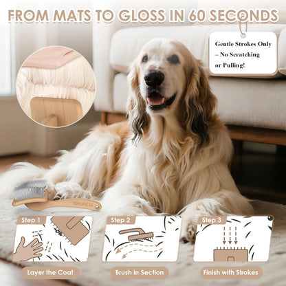 Large Dog Slicker Brush for Goldendoodles, Poodles - 3 in 1 Grooming Kit with Undercoat Rake, Comb - Extra Long Pins for Dematting Great Pyrenees, Thick Coats, Shedding, Detangling, Natural