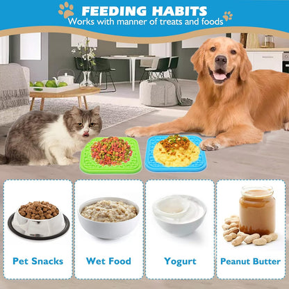 Lick Mat for Dogs - Slow Feeder Licking Mat with Suction Cups for Peanut Butter, Food Treats & Yogurt - 2 Pack