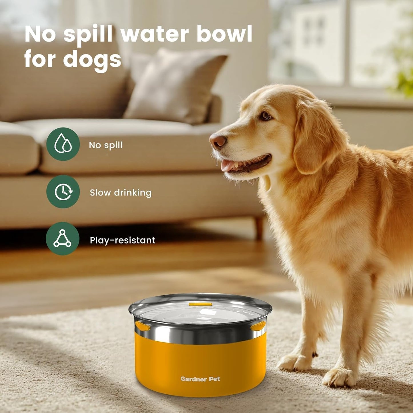 Gardner Pet Slow Water Bowl for Dogs – No Spill, Anti-Splash Floating Plate Design, Slows Drinking to Reduce Mess, Keeps Water Clean & Floors Dry, 3.8L(White)