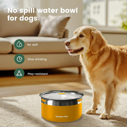 Gardner Pet Slow Water Bowl for Dogs – No Spill, Anti-Splash Floating Plate Design, Slows Drinking to Reduce Mess, Keeps Water Clean & Floors Dry, 3.8L(White)