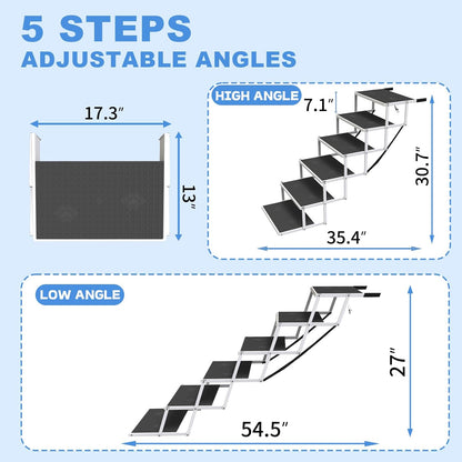 Dog Steps for Car & SUV – 5-Step Foldable Pet Stairs for Large Dogs, Non-Slip Heavy-Duty Plastic Dog Stairs, Lightweight & Portable Vehicle Access, Great Alternative to Dog Ramp for Truck