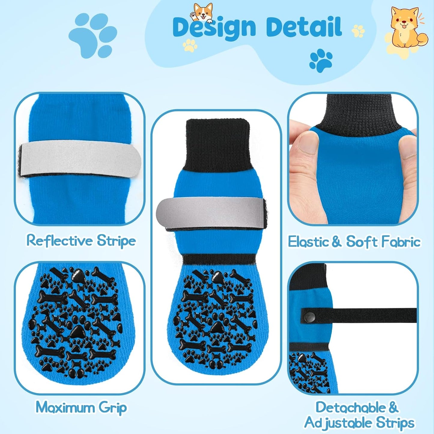 HeavenEye Anti Slip Dog Socks, Dog Paw Protectors Maximum Grip Prevent Licking Paws Slipping, Paw Protector for Hot & Cold Pavement Shoes Boots for Small Medium Large Senior Dogs(White Bone,L)