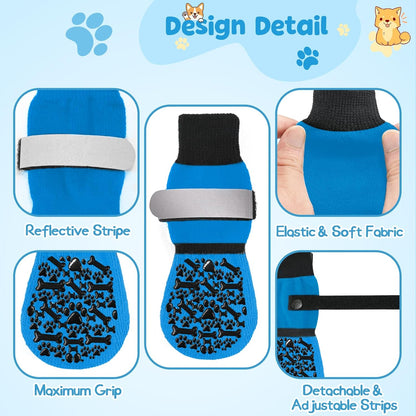 HeavenEye Anti Slip Dog Socks, Dog Paw Protectors Maximum Grip Prevent Licking Paws Slipping, Paw Protector for Hot & Cold Pavement Shoes Boots for Small Medium Large Senior Dogs(White Bone,L)
