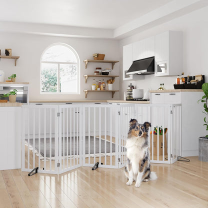 Freestanding Dog Gates Indoor, 3-Panel Pet Gates with 2 Metal Stands and 360° Hinge, 24" H Foldable Dog Gate for Stairs, Doorway, Kitchen, Expands Up to 55" Fully Assembled - Black Walnut