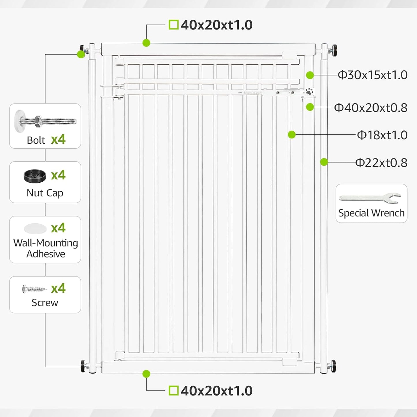78.8" Extra Tall Cat Gate, 32.8-37.4" Wide Tall Dog Gate for Doorways/Hallways, NO Drilling Pressure Mounted Pet Gate for Stairs, Studio, Kitchen (White)