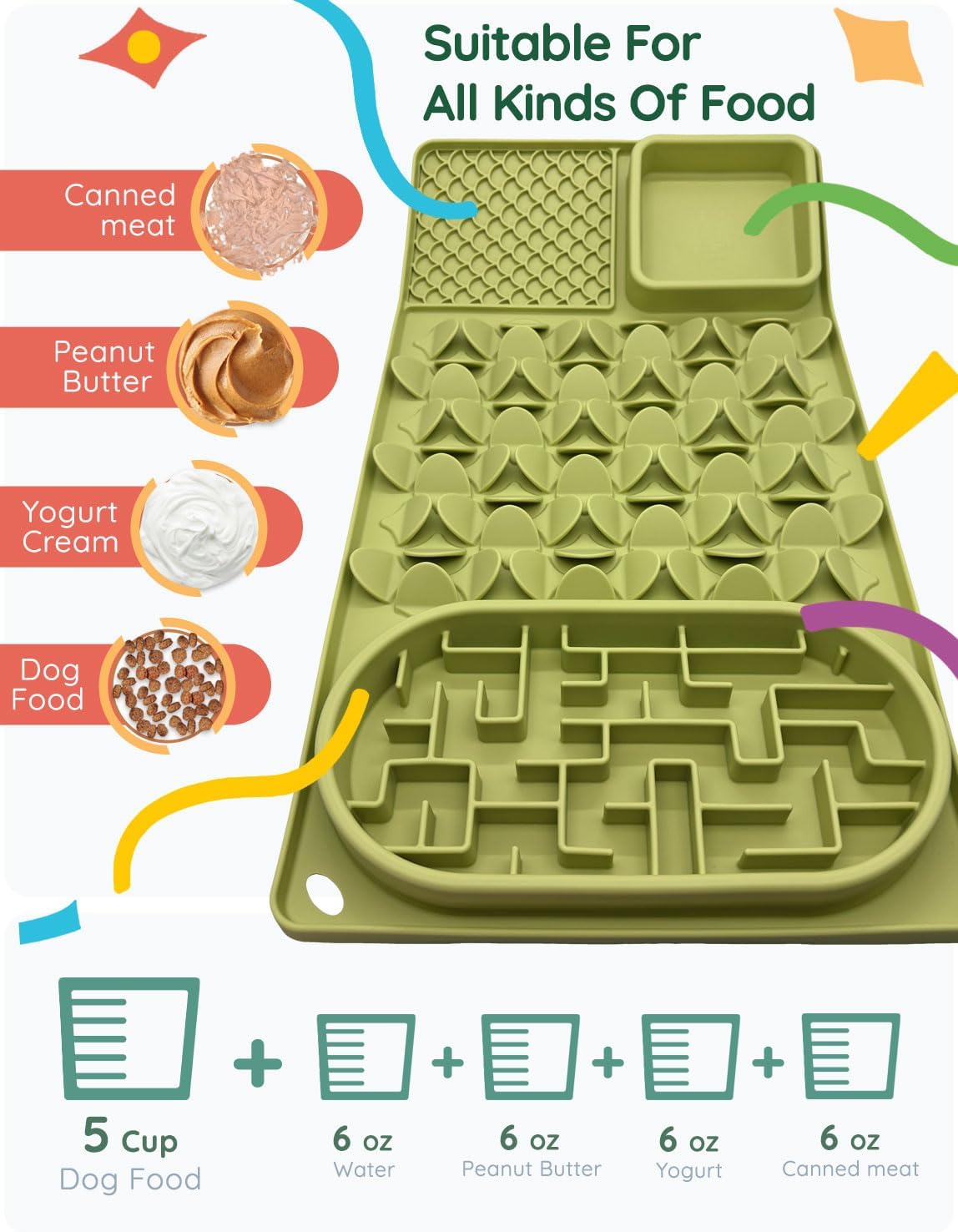 Slow Feeder Bowl for Large dog, Silicone Lick Mat & Snuffle Mat with Suction Cups - Interactive Puzzle Feeder to Slow Eating & Keep Busy, Reduce Vomiting & Relieve Boredom (21"x 11" Light Blue)