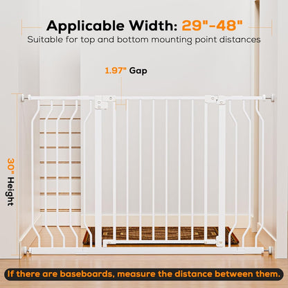 29-43" Baby Gate for Stairs, Baby Safety Essentials, Auto Close Gate for Doorways, Easy Install Pressure Mounted Dog Gate Indoor, Pet Gates for Dogs, White