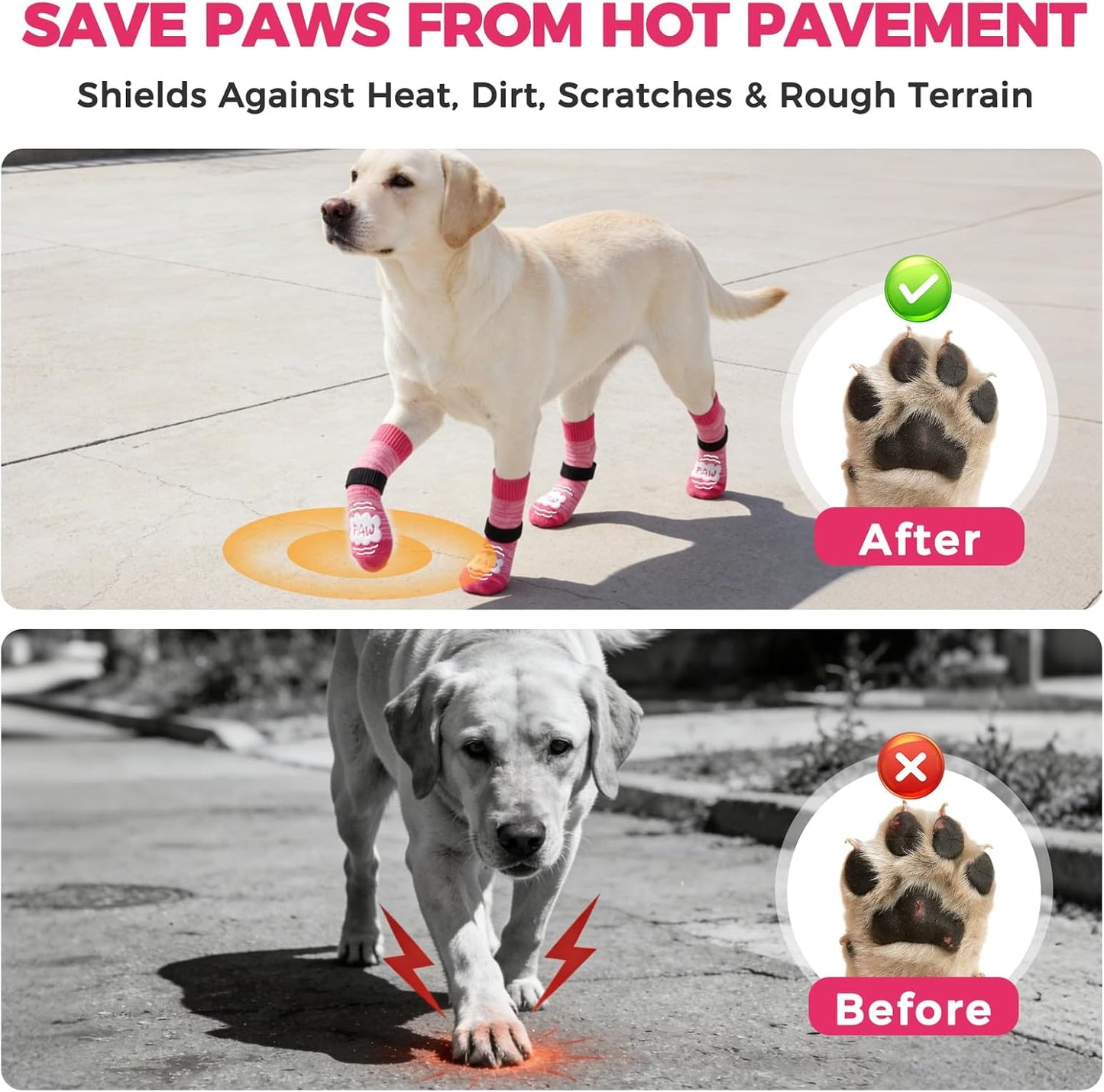 BINGPET Dog Socks to Prevent Licking Paws -Dog Shoes for Hot Pavement,Extra-Thick Grippy Dogs Sock for Hardwood Floors Anti-Slip,4Pcs All-Weather Boots Paw Protector for Small Medium Large Senior Dogs