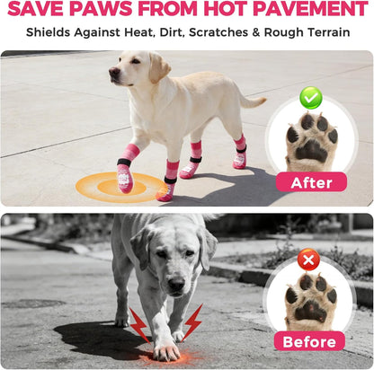 BINGPET Dog Socks to Prevent Licking Paws -Dog Shoes for Hot Pavement,Extra-Thick Grippy Dogs Sock for Hardwood Floors Anti-Slip,4Pcs All-Weather Boots Paw Protector for Small Medium Large Senior Dogs