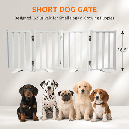 Snagle Paw Short Dog Gate,16.5" Tall Freestanding Metal Dog Gate Only for Small Dogs with Support Feet Easily Step Over,Up to 48" Wide Puppy Gate Indoor for Stairs,Doorways(Black,4 Panel)
