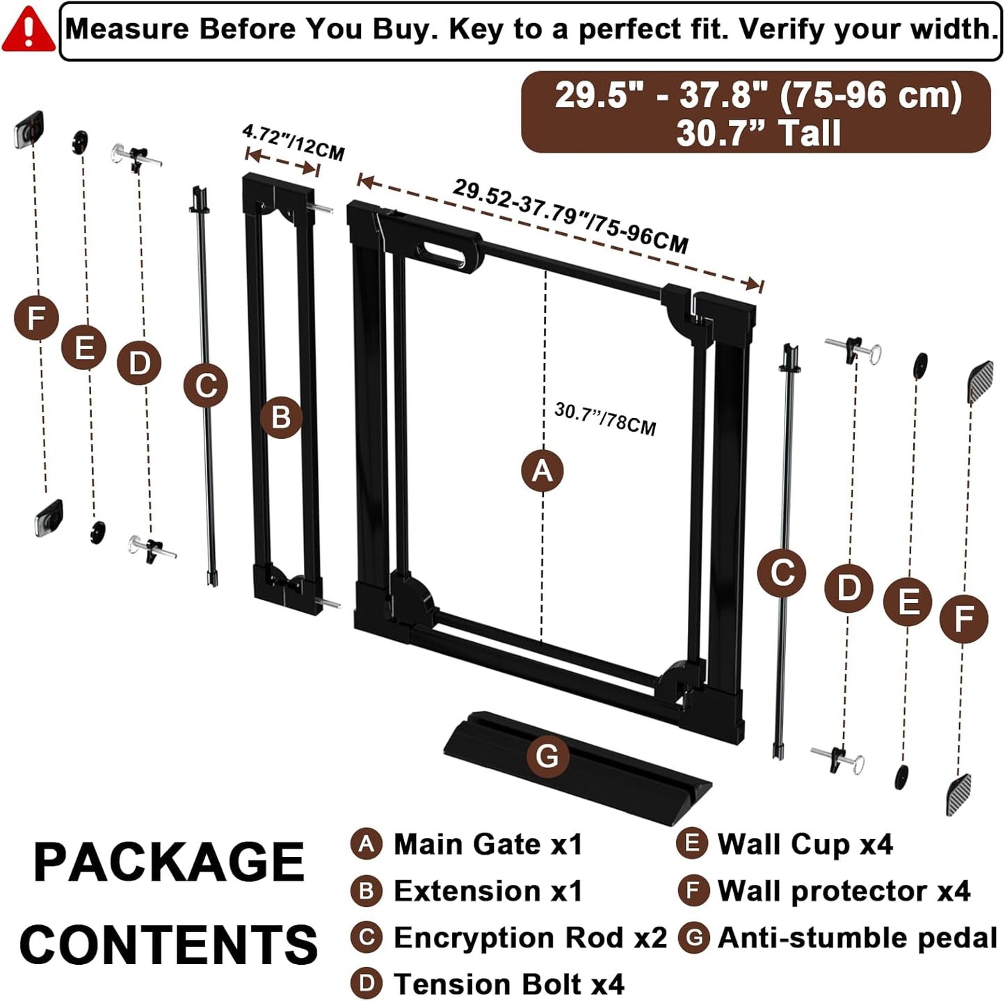 30.7" Tall Clear Acrylic Baby Gate 29.5"-47.2" Wide Pressure Mounted Clear Dog Gate Indoor - No Drill Auto Close, Walk Through Baby Gates for Stair & Doorways & Hallway