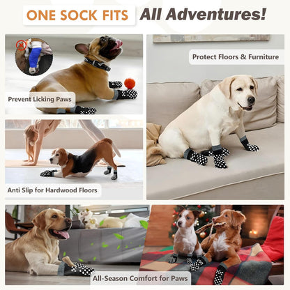 Anti Slip Dog Socks to Prevent Licking Paws, Dog Shoes for Hot/Cold Pavement, Dog Boots on Hardwood Floors, Traction Control Dog Booties & Paw Protectors for Small Medium Large Senior Dogs