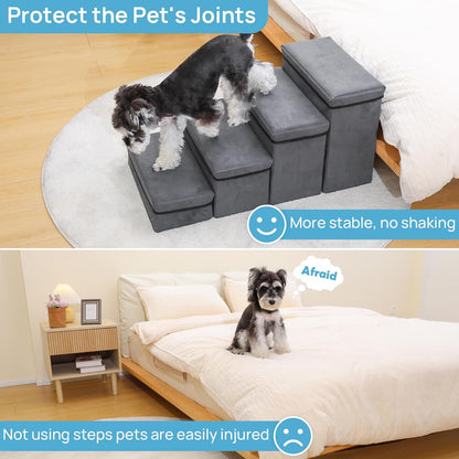 Foldable Dog Stairs/Steps 2-Tier Pet Steps Storage and Adjustable Steps for Small Medium Dogs Pet Steps Storage Stepper for High Beds Sofa Pet Dog Cat
