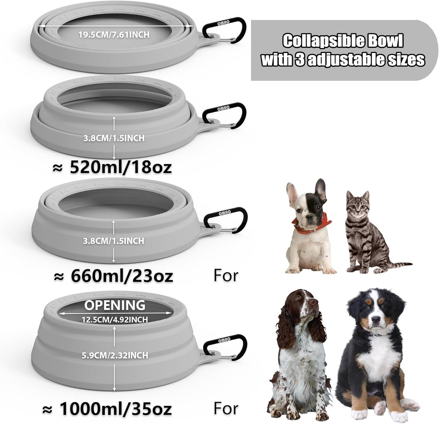 OHMO Spill Proof Collapsible Dog Water Bowl 24oz for Cars, No Splash Portable Bowls for Dog Travel, Dishwasher Safe, Pet Essentials for Road Trips, Cat Travel Accessories