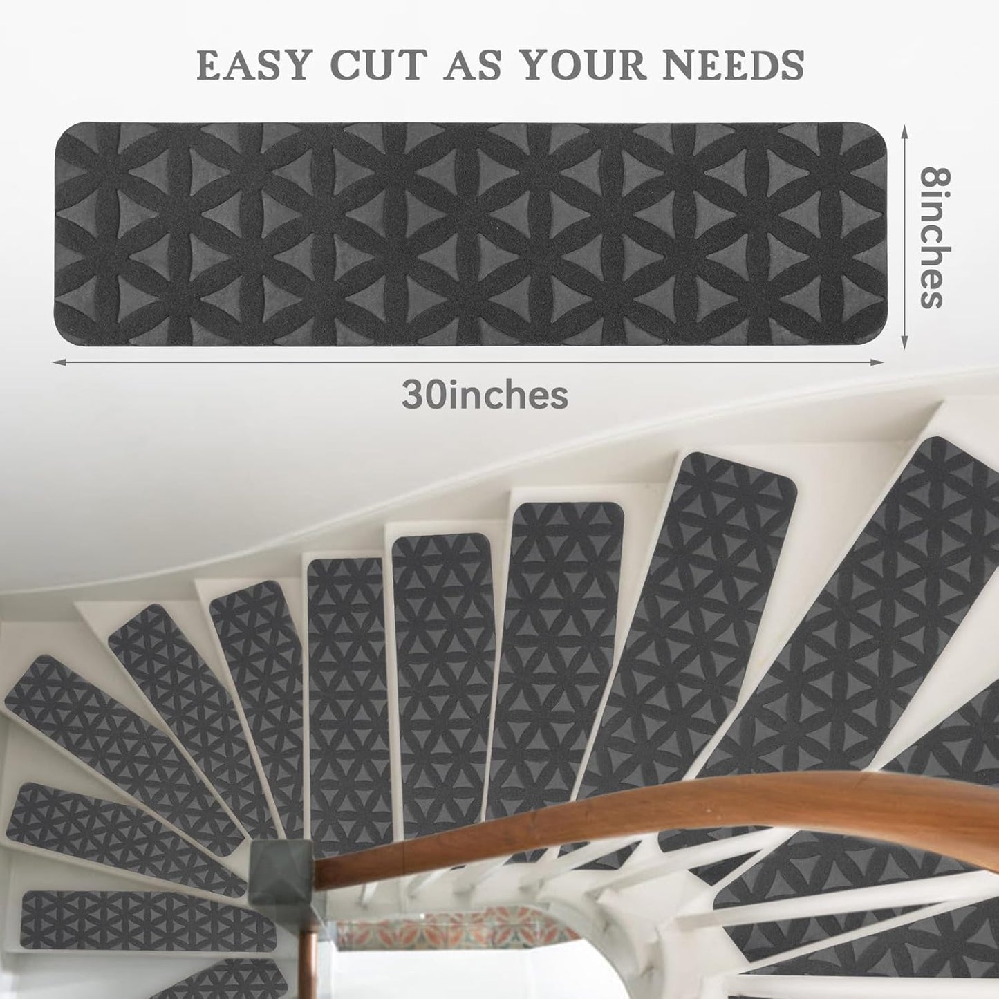 RIOLAND Stair Treads Carpet Non-Slip Indoor Stair Runners for Wooden Steps, Stair Rugs for Kids and Dogs, Set of 15, 8" X 30", Gray
