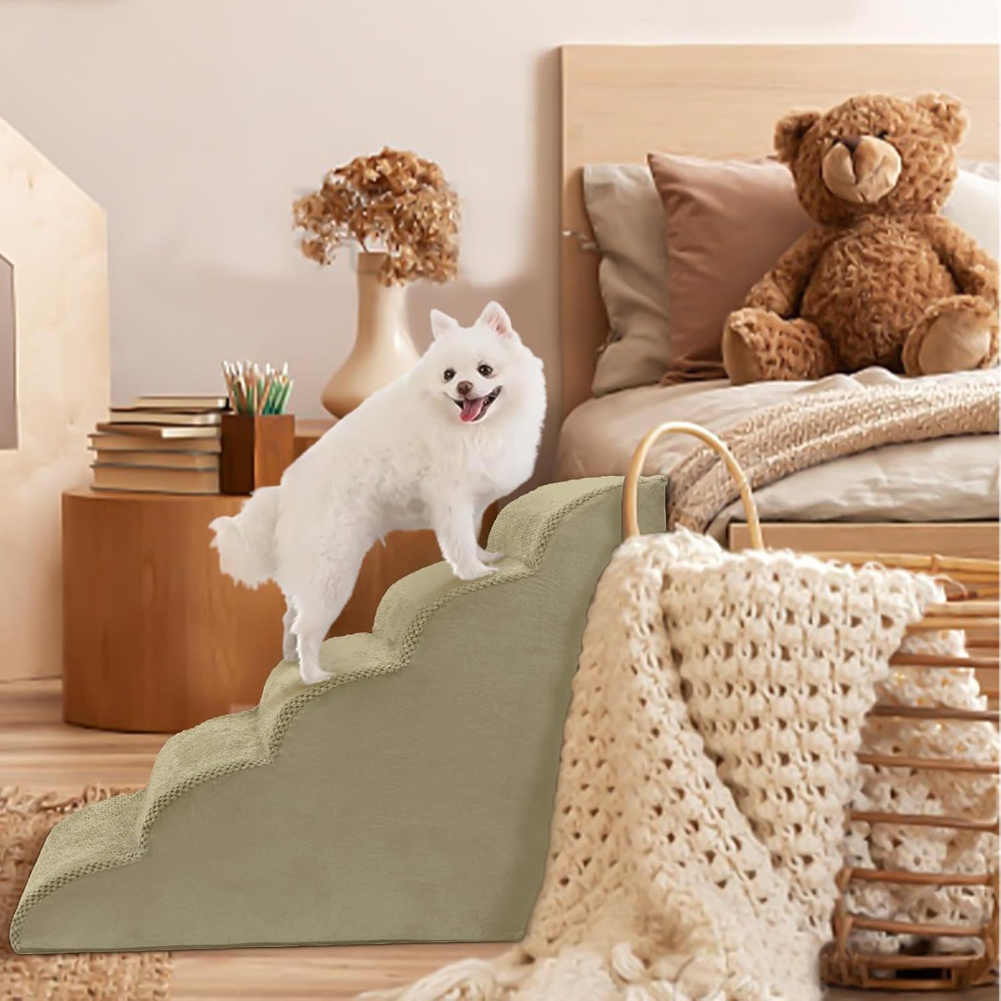 Dog Stairs for Small Dogs, 3 Tiers High Density Foam Dog Ramp, Extra Wide Non-Slip Pet Steps for High Beds Or Couch, Soft Foam Doggie Ladder for Dogs Injured, Older Pets, Small Cats