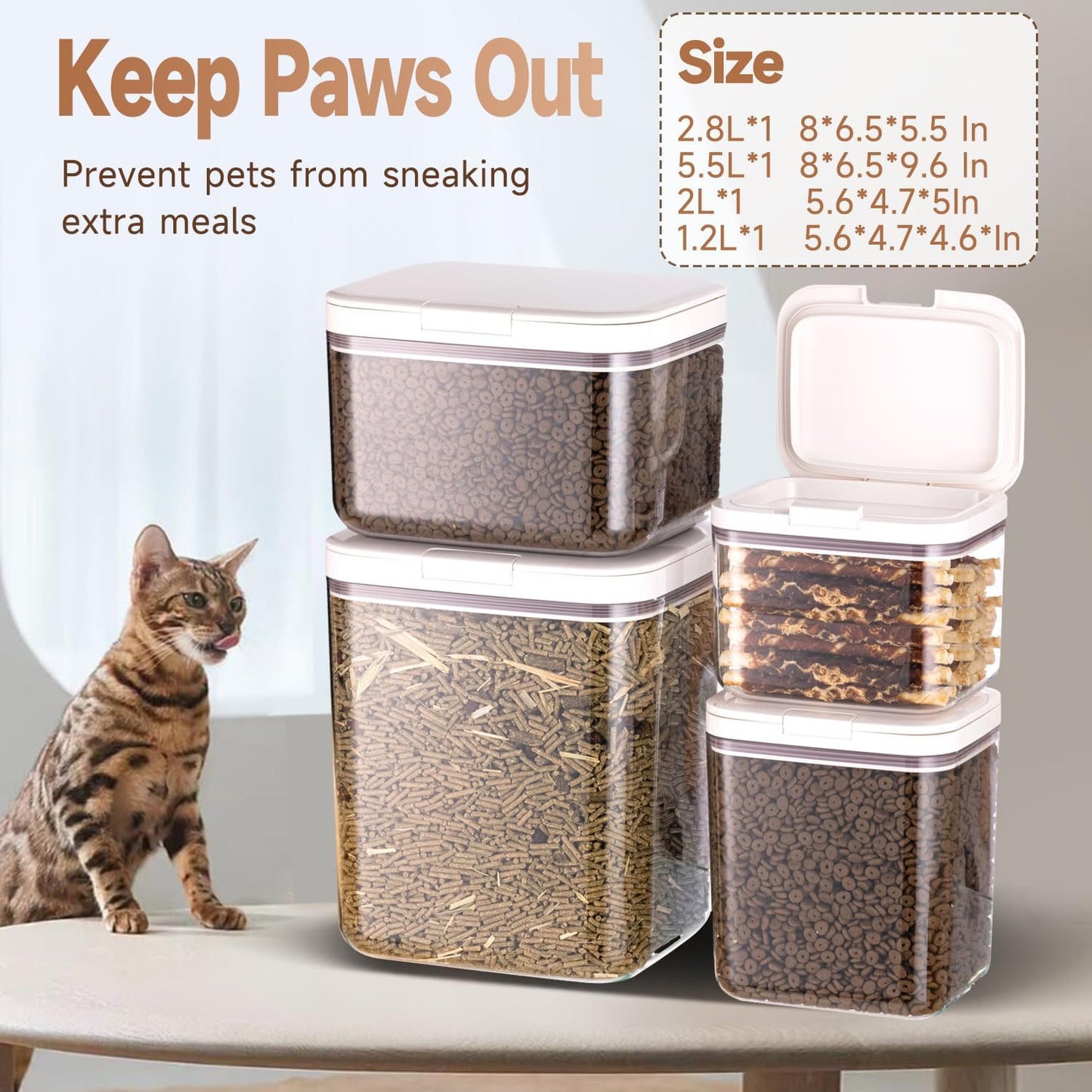 LivLab Mker Pet Food Storage Container 5 lbs Airtight Dog/Cat Food Container with Measuring Cup, BPA Free, Rice & Flour Storage Container for Dog Treats and Cat Food (3 lbs), White