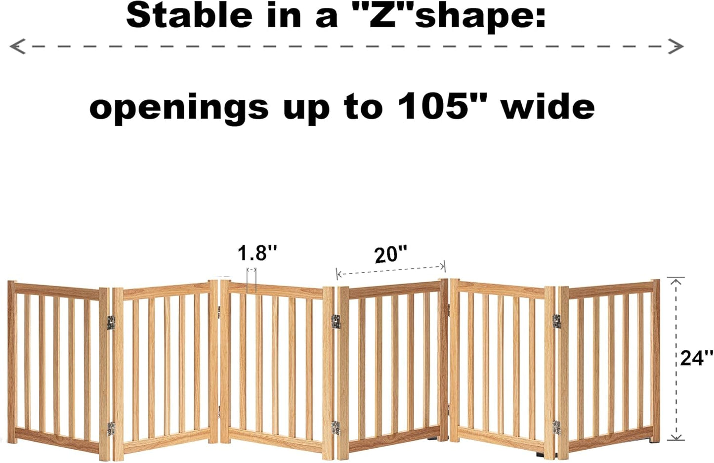 LZRS 2-Panel Wooden Free Standing Foldable Dog Gate Indoor – Solid Hardwood 24" High, Step-Over Safety Pet Gate for Doorways, Stairs & Small Spaces - Indoor Use, White