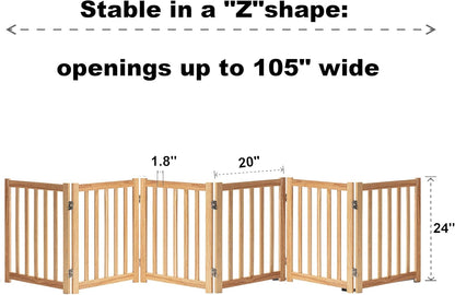 LZRS 2-Panel Wooden Free Standing Foldable Dog Gate Indoor – Solid Hardwood 24" High, Step-Over Safety Pet Gate for Doorways, Stairs & Small Spaces - Indoor Use, White