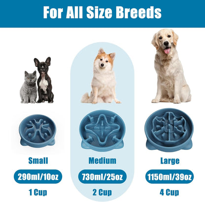 Slow Feeder Dog Bowls Small Breed, Dog Food Bowl Small Anti-Choking Bloat Stop Puzzle Healthy Eating Bowl (Blue, 1 Cup)