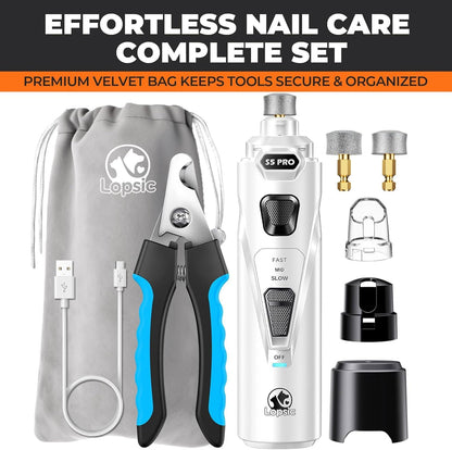 Whisper Quiet Dog Nail Grinder with 4 LED Lights, Safe & Stress-Free for Sensitive Dogs Cats of All Breeds & Sizes, 3 Grinding Bits, 3-Speed, Pet Nail Trimmers, Rechargeable Painless Grooming Kit