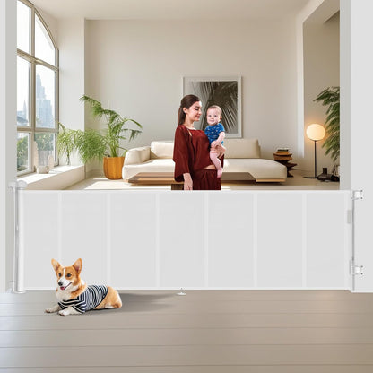 Miumoon 120 inch Retractable Baby Gates 34 inch Tall, Retractable Gate with Reinforced Strip Design to Prevent Crawling Through, 10 FT Extra Wide Retractable Dog Gate for Indoor/Outdoor