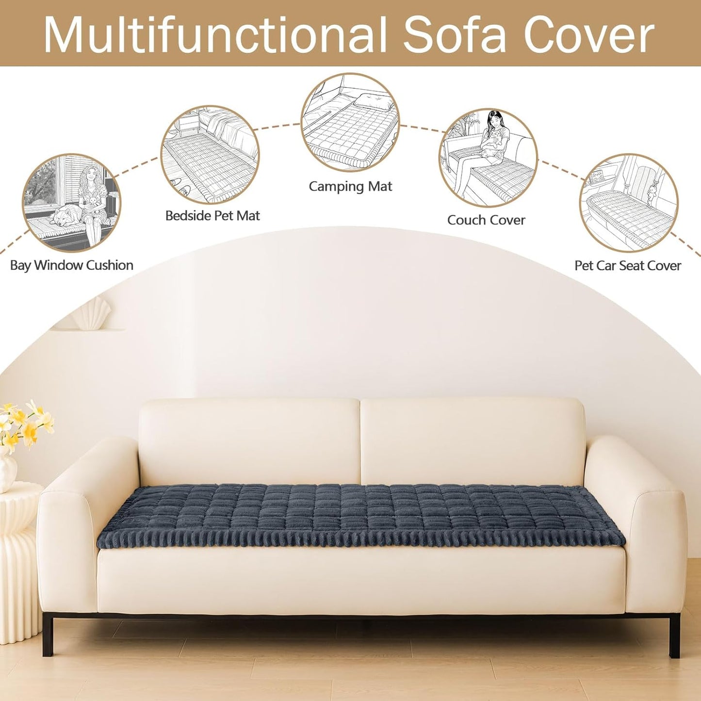 hyha Couch Covers for Dogs Washable, Non Slip Plush Dog Sofa Protectors, Fuzzy Pet Couch Covers for 3 Cushion Sofa Pet Friendly (Camel, 27.6" x 59") - Colors A
